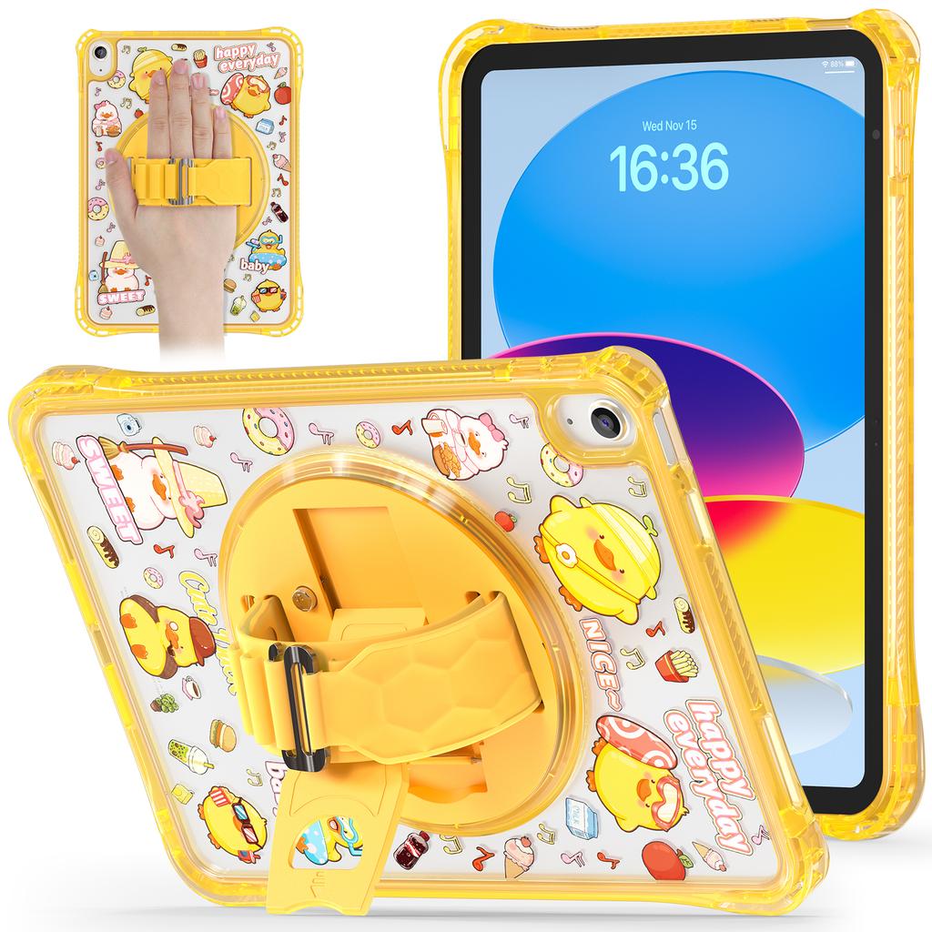 Для iPad (2025)/10.9 (2022) Чехол с подставкой, ремешком для руки и принтом, PC+TPU+акрил, чехол для планшета