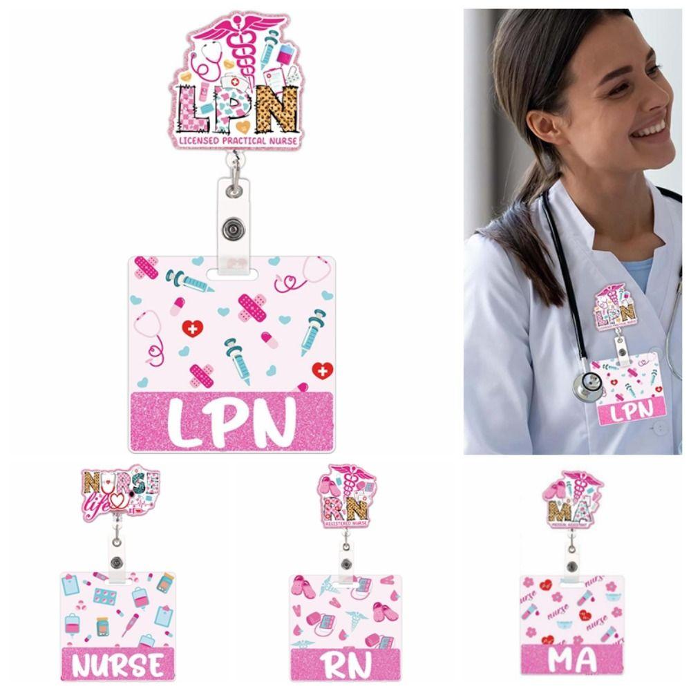 Pink Glitter Retractable ID Holder Alligator Clip Name Cards Holders Identification Tags