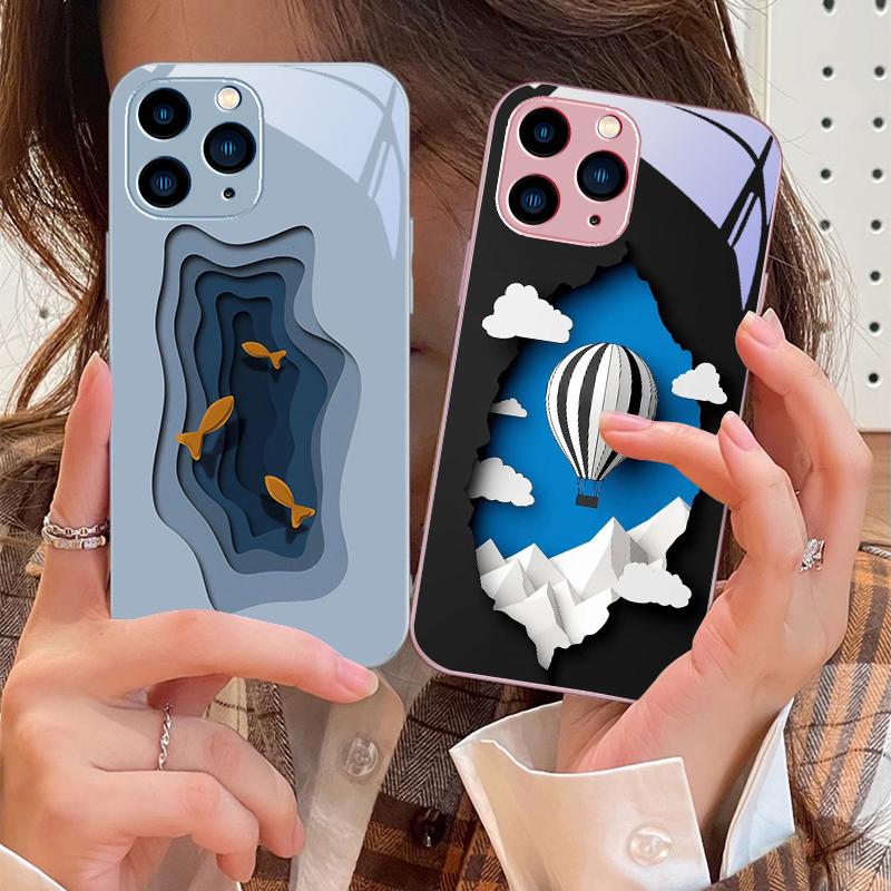 Луна и астронавты для iPhone 16 Pro Max 15 Pro 14 13 12 Mini 11 XS M Ax XR 7 8 Plu SE 2022 Чехол для телефона из закаленного стекла