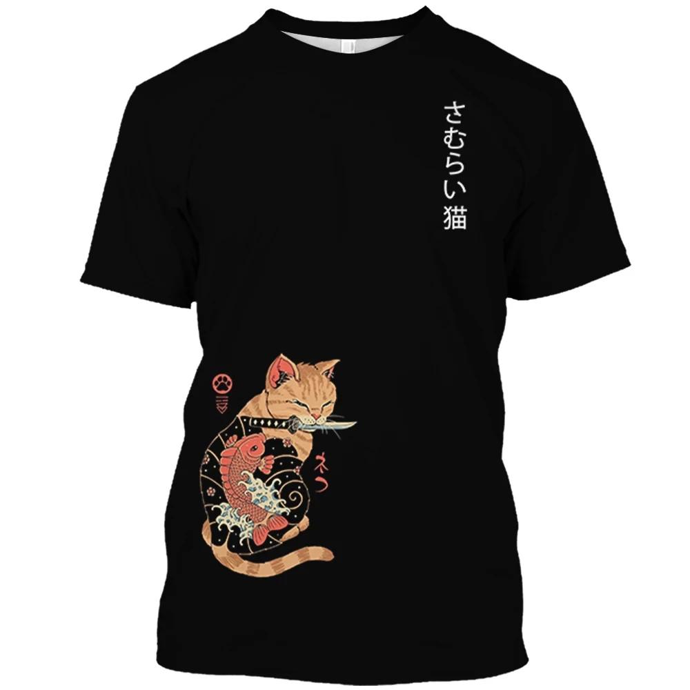 Мужская футболка с принтом животного и кота в стиле Харадзюку, милые свободные топы с короткими рукавами, модные простые футболки, одежда больших размеров для мужчин и женщин, одежда унисекс