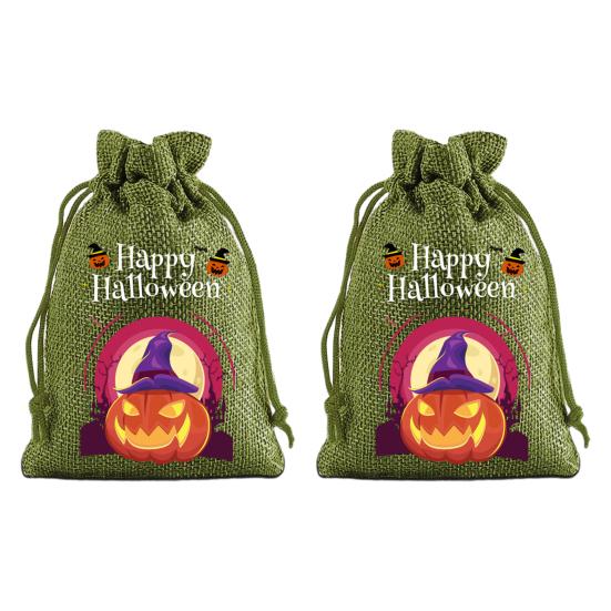 Стильные ручной работы Party Bags 2 шт. Хэллоуин Тыква на завязках для конфет и угощений, Ретро джутовые фестивальные сумки, Мешки для угощений на Хэллоуин, Портативные Goodie