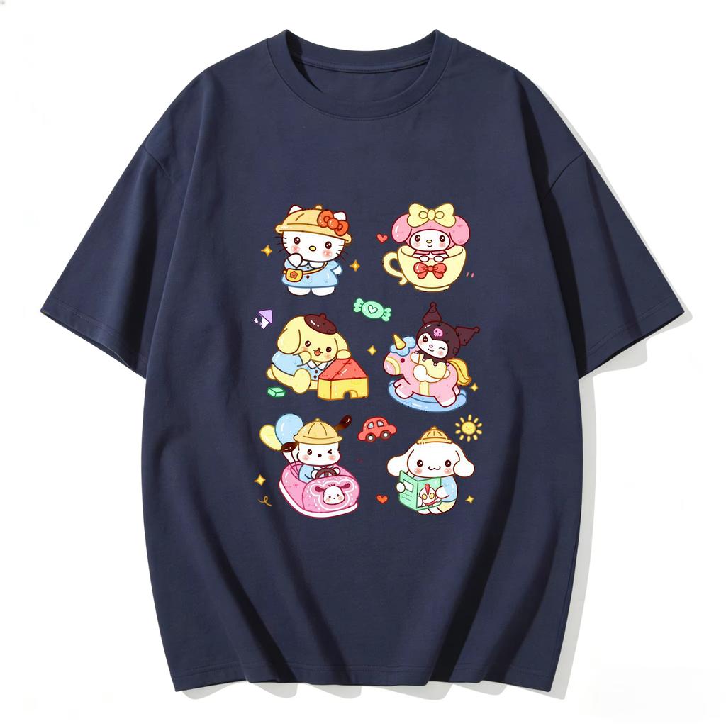 2026 new Summer Cute Sanrio TShirts Soft Cotton Short Sleeve Tees for Parents  Kids Breathable Casual Daily Outfit Tops