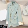 Women Suit Coat Lapel Long Sleeve Single Breasted Suit Jacket with Flap Pockets Solid Color Loose Fit Office Lady Outwear