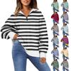 Women's Sweatshirt Fashionable Long Sleeved Striped Printed Half Zip Sweatshirt Top