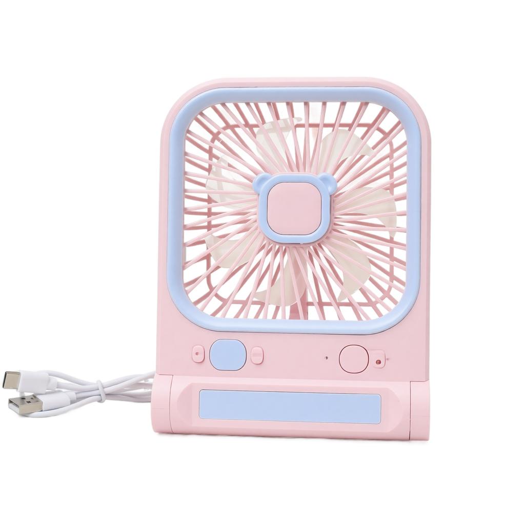 Square Desktop USB Rechargeable Fan with Bear Ear Design 3-Speed Adjustable Small Portable Fan for Desk Wall Mount Outdoor Camping Use