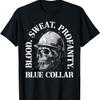 Кровь Пот Ругательства Строитель Череп Синий Воротничок Футболка