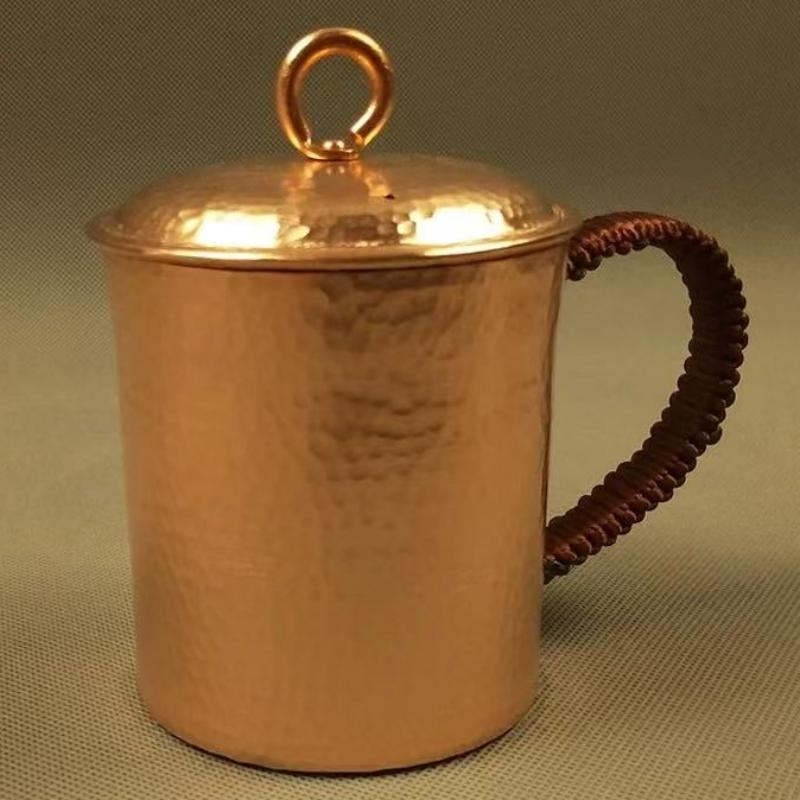 Винтажная медная кружка для Moscow Mule, с крышкой, гравировкой, молотковой текстурой, прочная, для пива 500 мл, стакан с плетёной ручкой, чашка для чая
