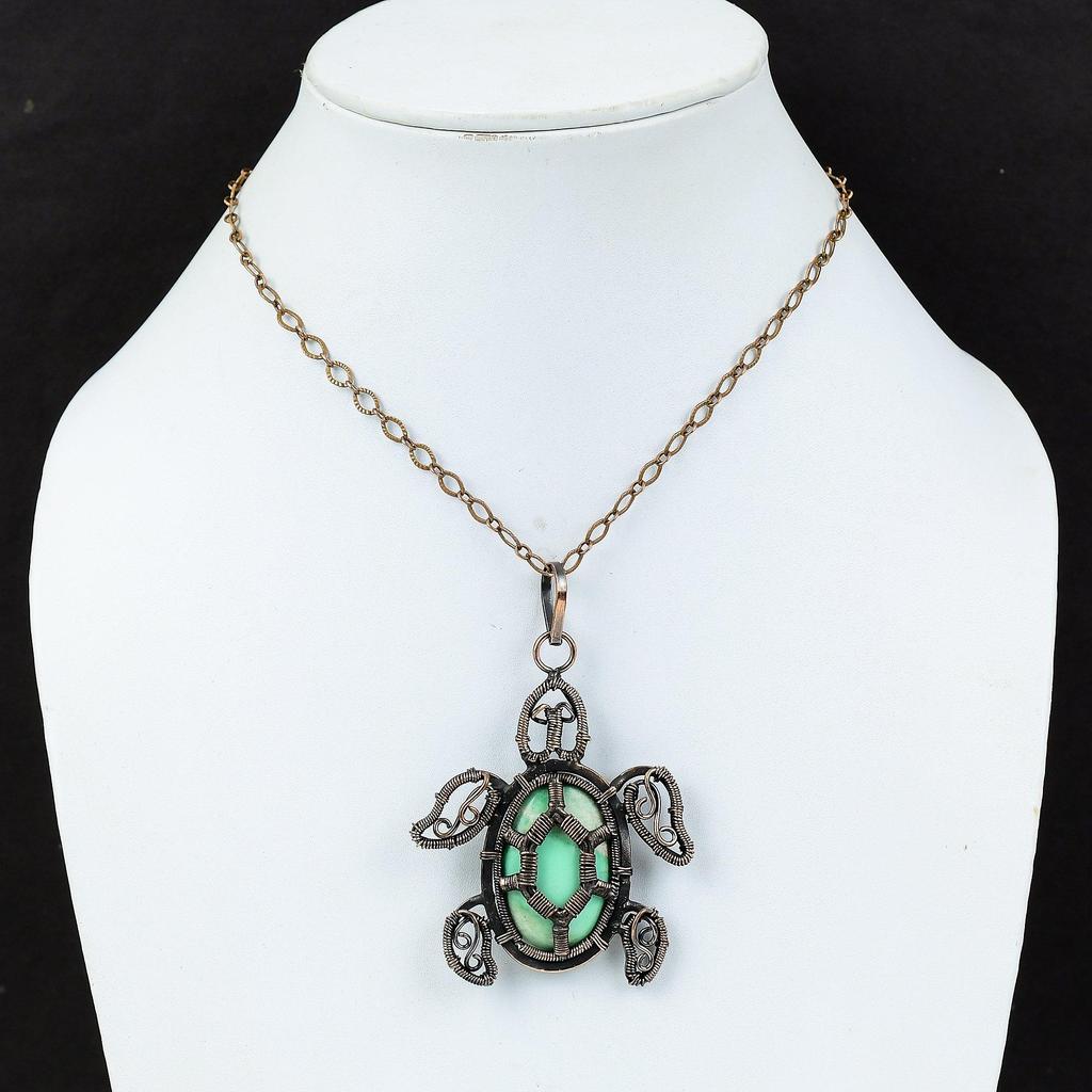 Кулон из варисцита, медная проволока, кулон в виде черепахи ручной работы, медные украшения из варисцита, замечательный кулон с драгоценным камнем, подарок для мамы