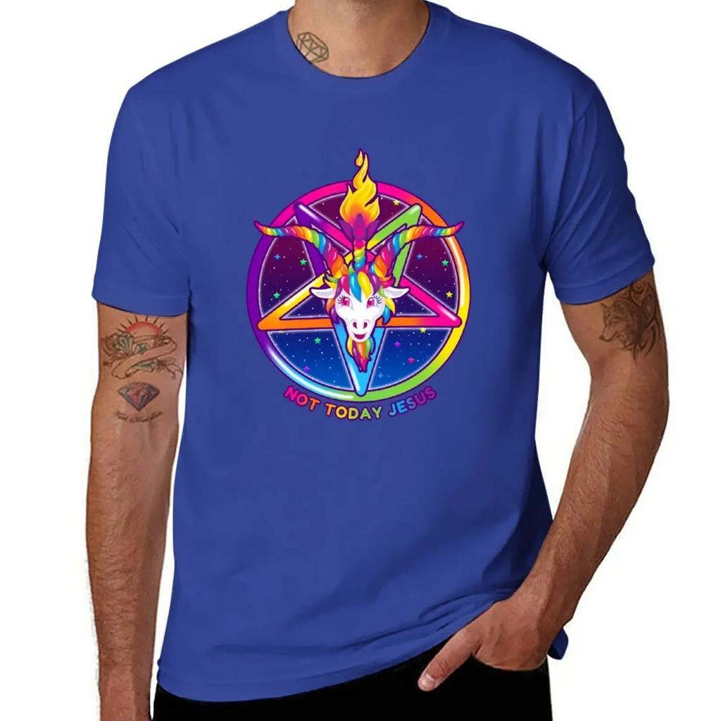 1997 Rainbow Neon Goat Head Pentagram Not Today Jesus T-Shirt plain boys animal print summer top t shirts men