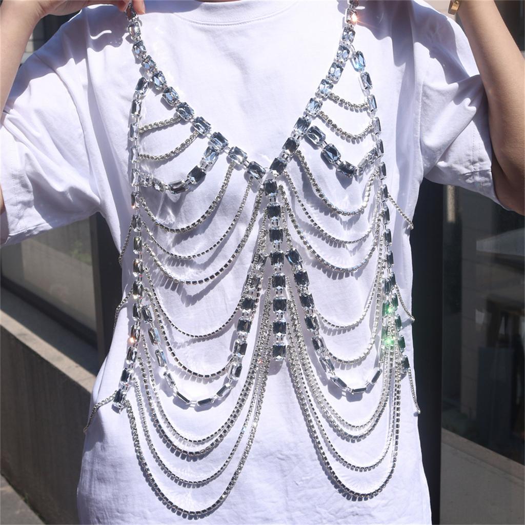 Rhinestone Bikini Breast Chain, Stylish Multi-Layer Crystal Breast Chain, Sexy Luxury Rhinestone Body Chain Accessories