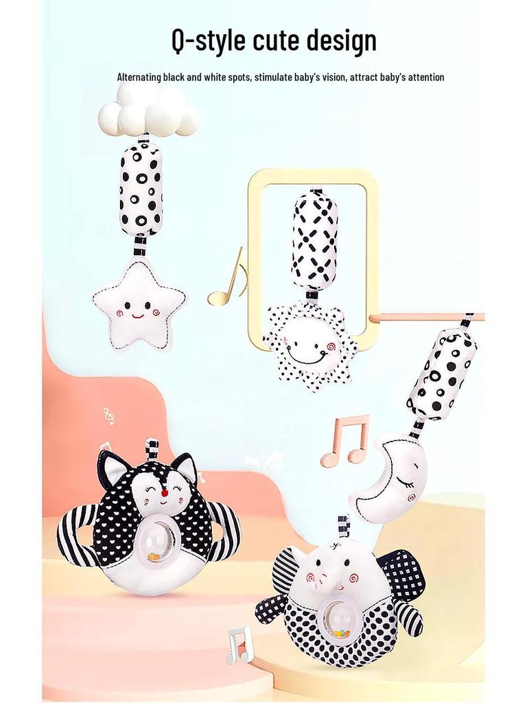 Happy Monkey Black & White Baby Rattle and Stroller Wind Chime