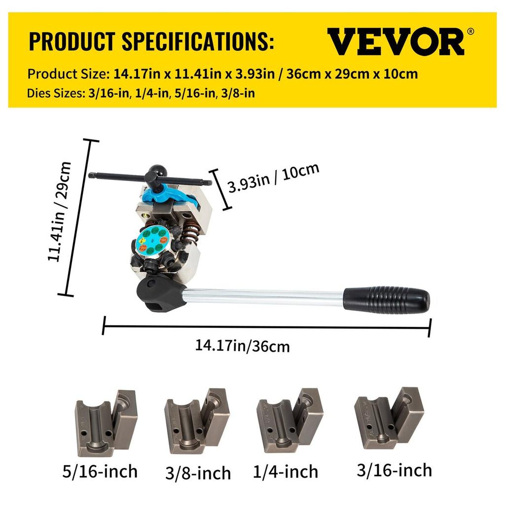 Brake Line Flaring Tool, 45 Degree Single, Double, and Bubble Flares for 3/16\", 1/4\", 5/16\" and 3/8\" Tube Size, Suitable for Soft Metal of Copper