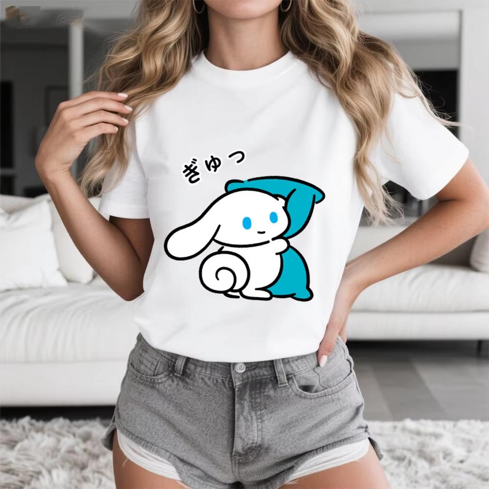 2026 Summer  Cinnamoroll Soft Hug Print Casual Cotton T Shirt for Women Comfortable Daily Wear Soft Breathable Top