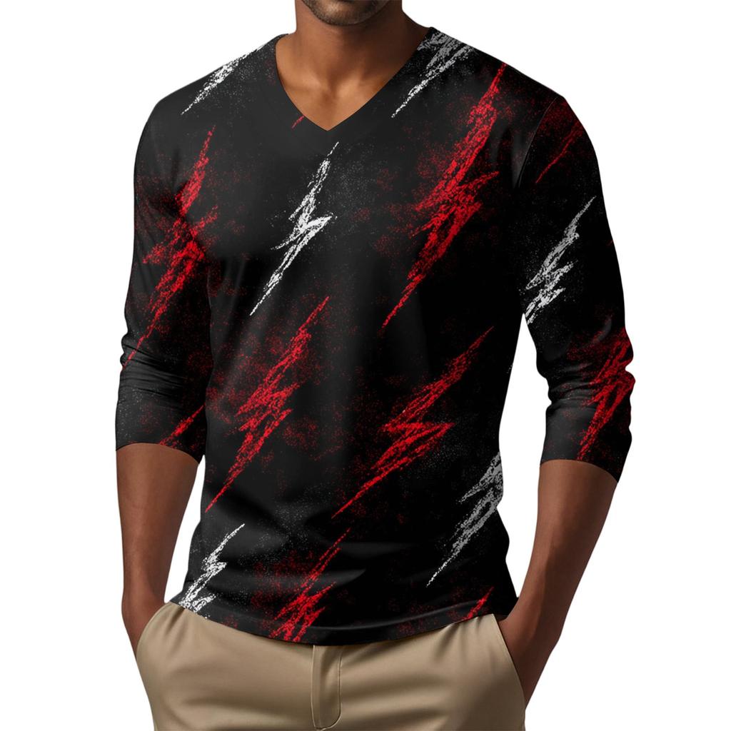 Мужская футболка с V-образным вырезом, повседневная, модная, с принтом, с длинным рукавом