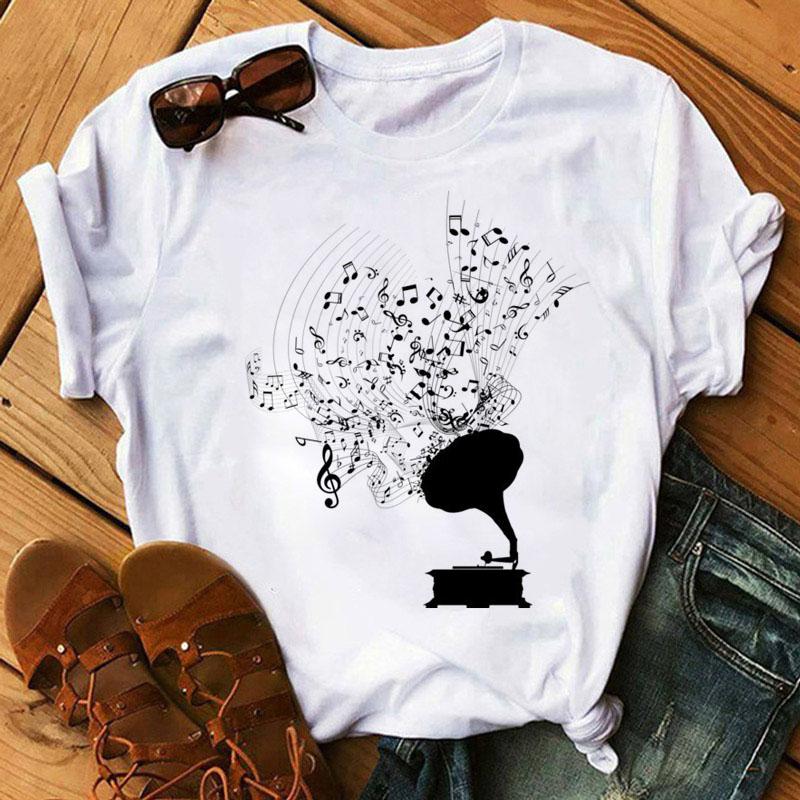 Футболка с принтом Music Note Heart, модная женская футболка 90-х годов, женские топы для девочек, милые футболки с короткими рукавами, женская футболка, одежда