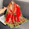 Большой искусственный шелковый цветочный принт шарф в китайском стиле винтажный красный зеленый цвет блок ветрозащитный дышащий головной убор шаль для женщин