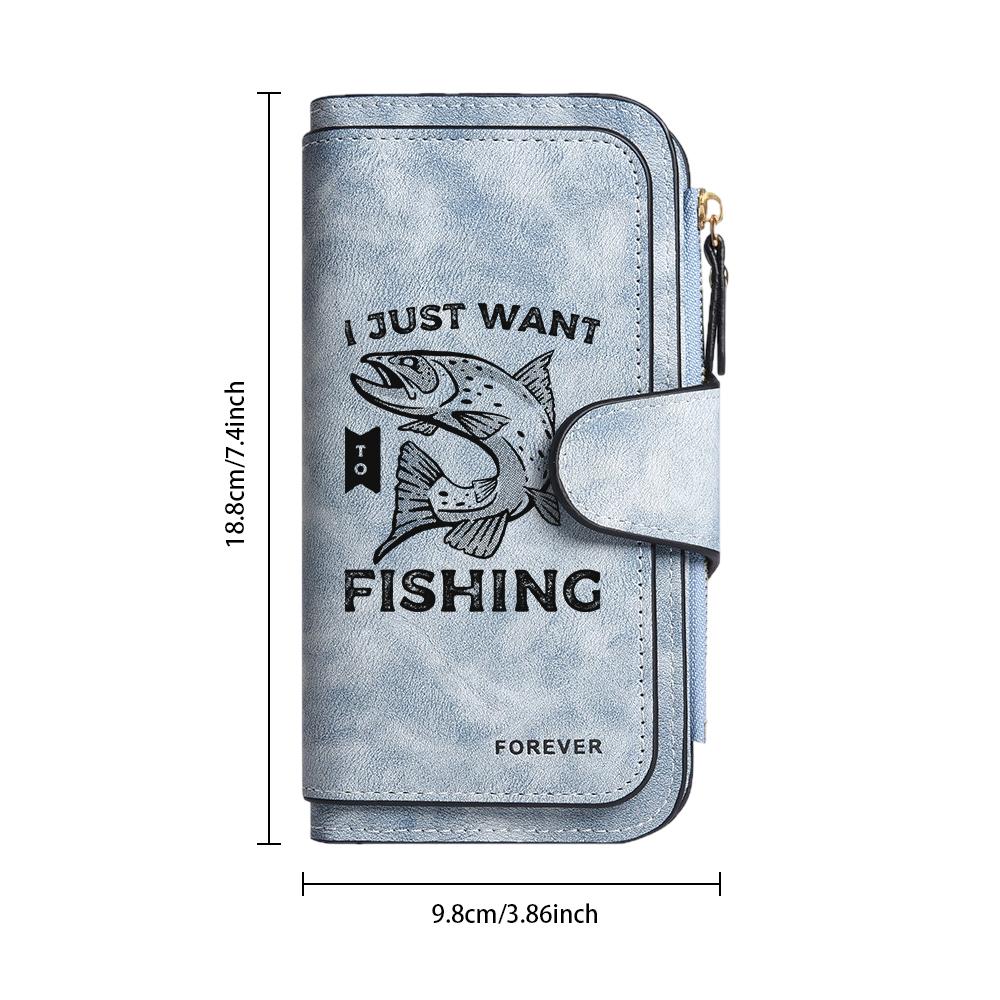 Men's Long Wallet Fishing Theme Casual Multi Card Holder Pocket Purse