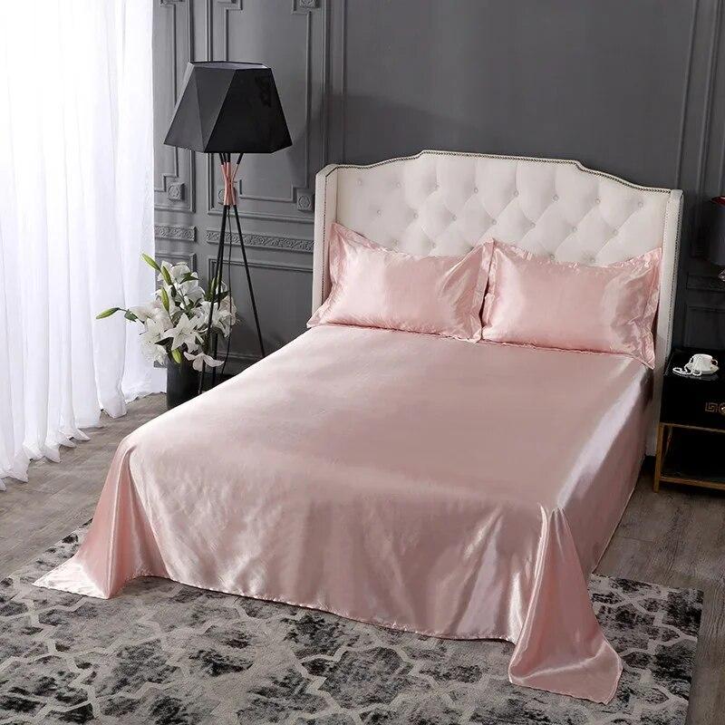 High End Rayon Queen Size Bed Sheet Set Luxury Solid Satin Silky Bedsheet Set High Quality Single Double Sheets and Pillowcase