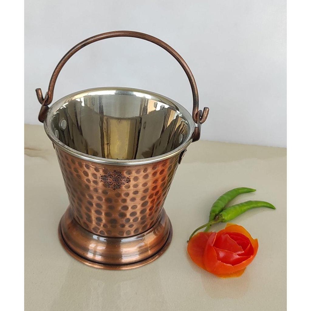 Steel Copper Hammered Design Antique Dark Tone Bucket, Serveware & Tableware for Home, Hotel & Restaurants, Volume-300 ML