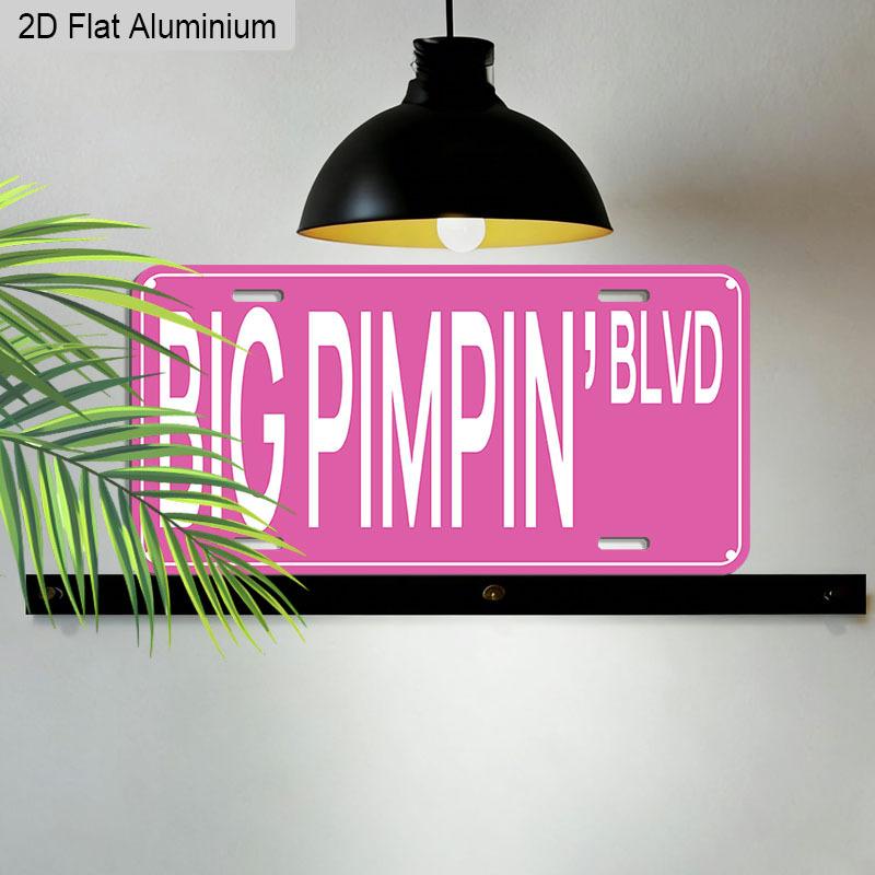 2D Flat, 1pc "BIG PIMPIN' BLVD" Aluminum Street Sign, 12''x6'' Pink Retro Wall Decor, Perfect for Bedroom, Dorm, Home Bar & Game Room, Fun Urban