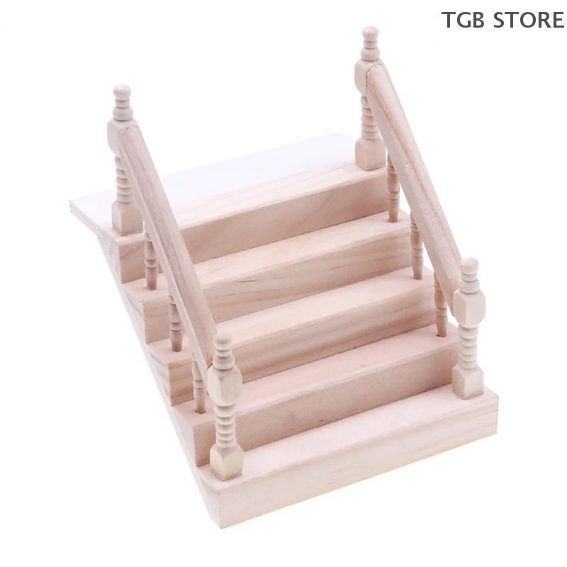 1:12 Dollhouse Miniature Wooden Handrail Staircase Scene Plain Stairway Models Mini Stair Furniture Room Decor