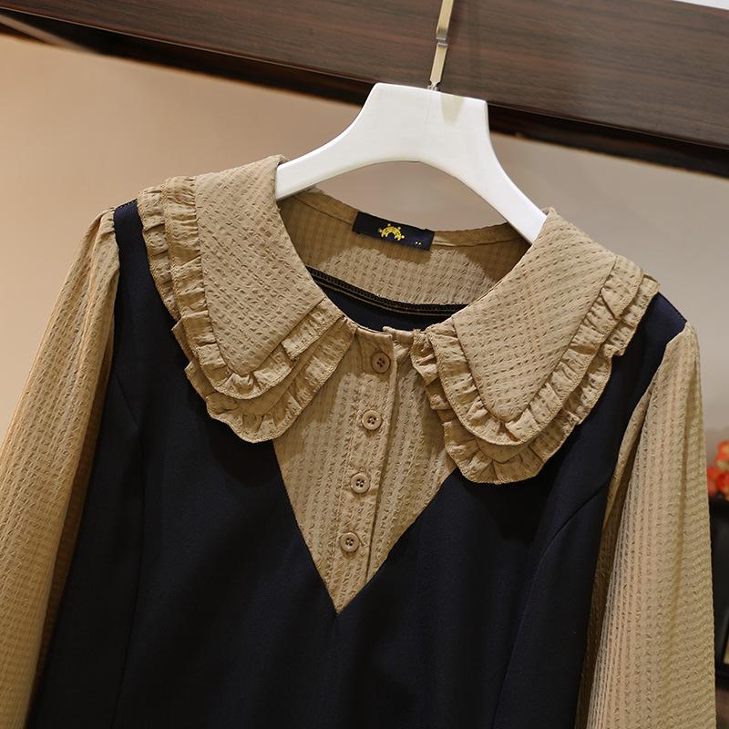 Spring and Autumn Women's Dress Plus Size Doll Collar Temperament Splicing Dresses