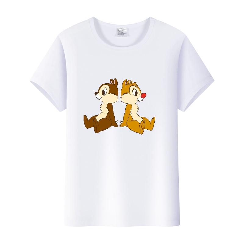 Kawaii Unisex Cartoon Chip 'n' Dale Graphic T-shirt Summer Blouses White Tees Clothes Y2K Tshirt Plus Size Tops