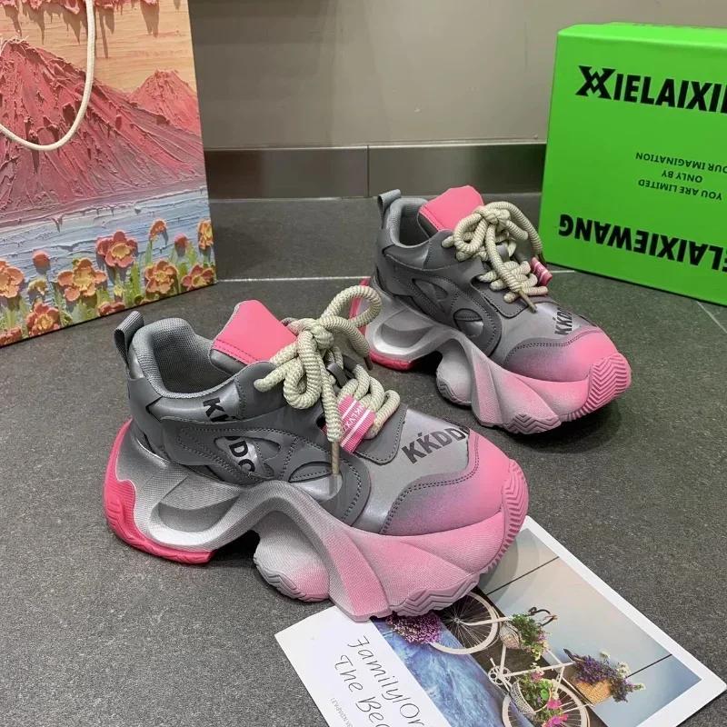 Chunky Platform Sneakers for Women Autumn Fashion Silver Sports Shoes Woman Non Slip Thick Sole Basketball Sneakers Female 2025