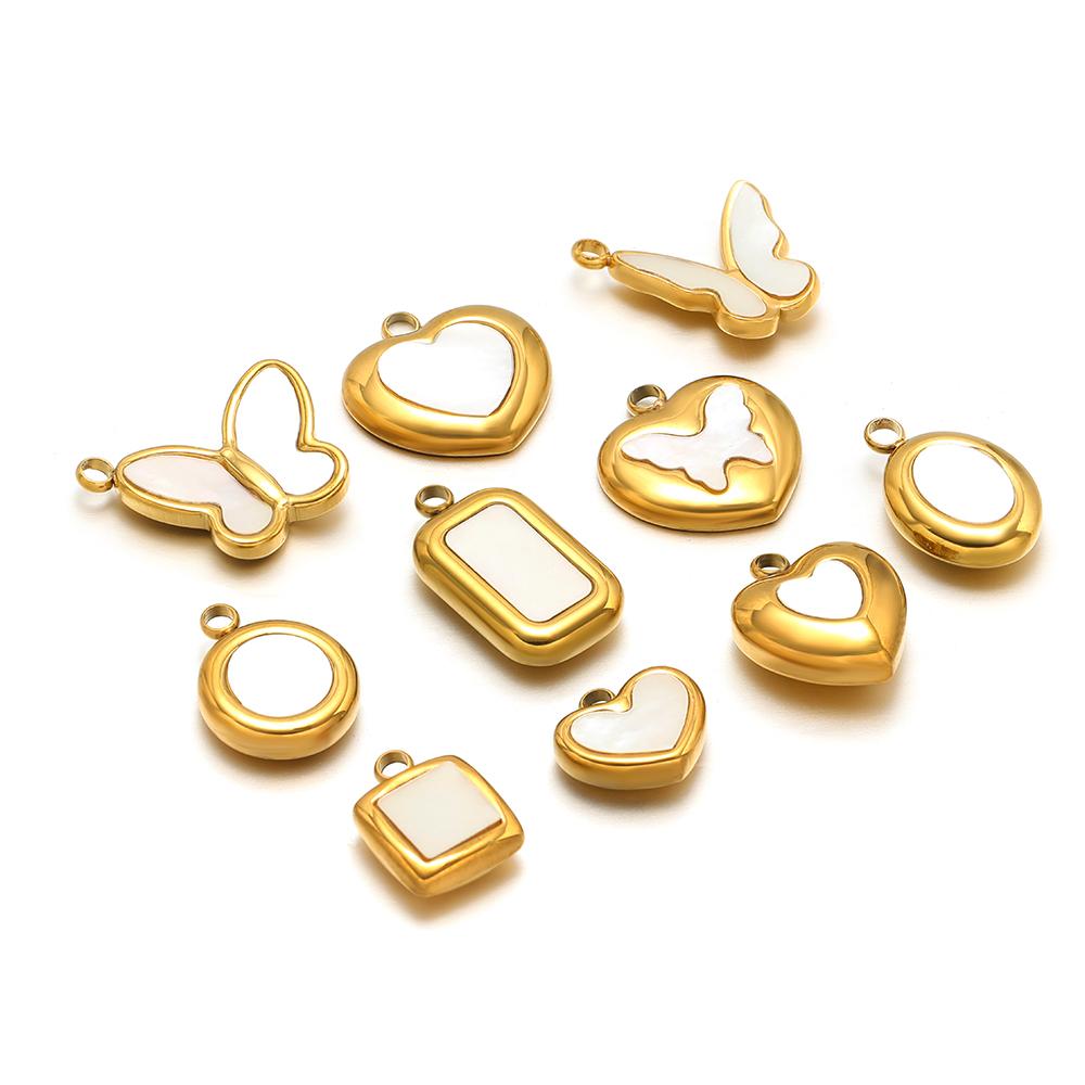 5pcs Stainless Steel Heart Shell Charms Butterfly Pendants for DIY Jewelry Supplies Women Necklace Findings Earrings Making