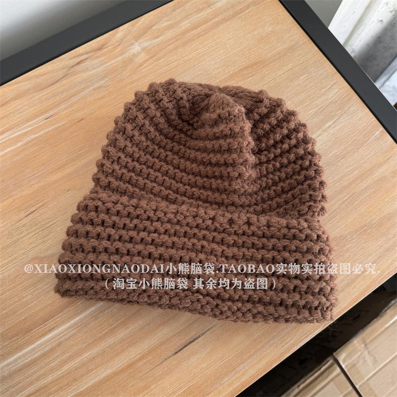 2024 осень-зима легкая вязаная шапка, толстая шерсть, маленькое лицо, повседневная универсальная теплая защита для ушей, однотонная шерстяная шапка