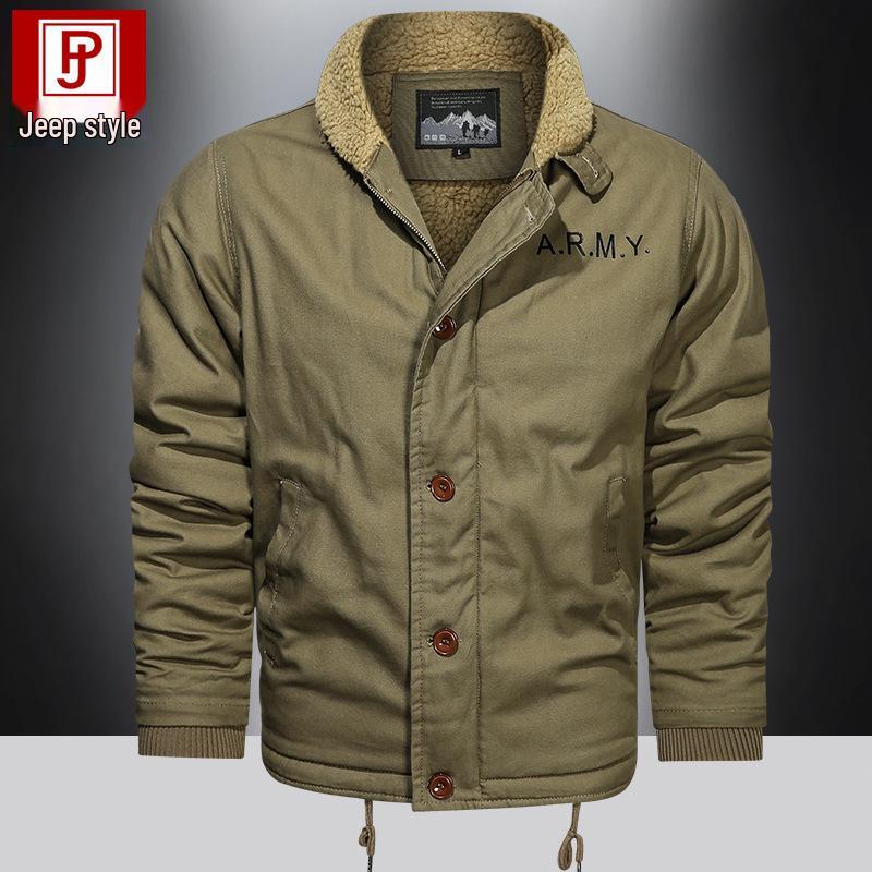 Navy N1 Deck Jacket - Retro Military Lambswool Coat for Autumn/Winter, Thickened with Velvet Flight Cotton.