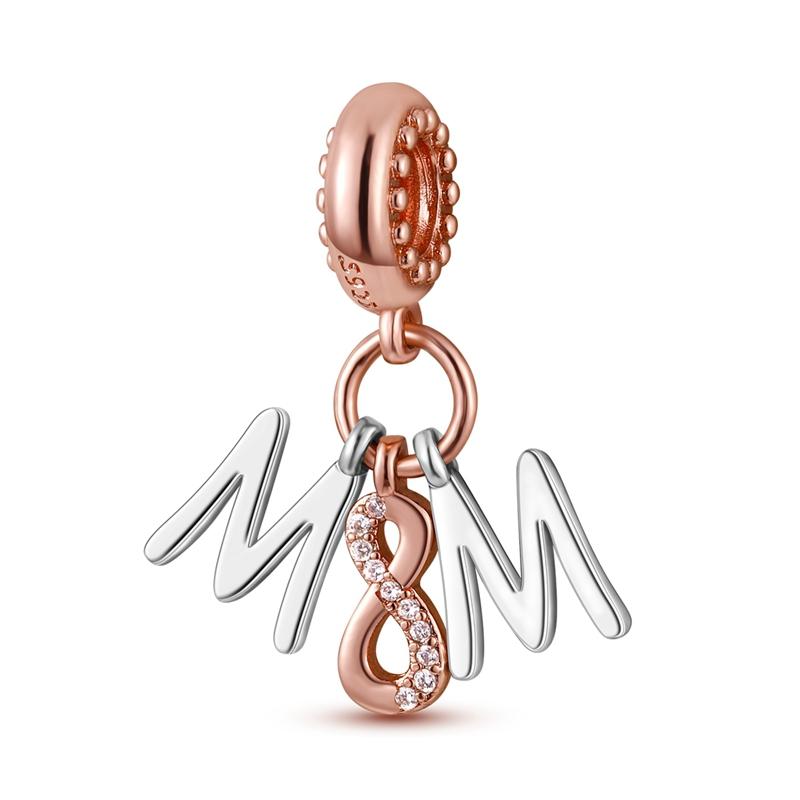 925 Silver Charm Bead Mother's Day Love Heart Family Charms Beads Pendants Fit Bracelet Women Jewelry Gifts