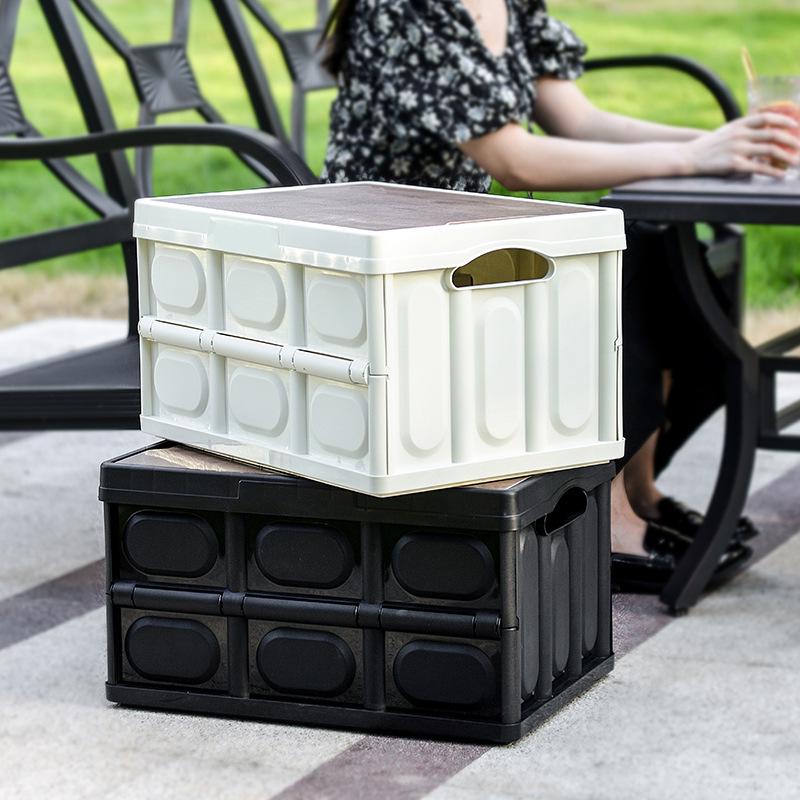 Портативный складной ящик для хранения на открытом воздухе с деревянной крышкой для кемпинга и багажника автомобиля