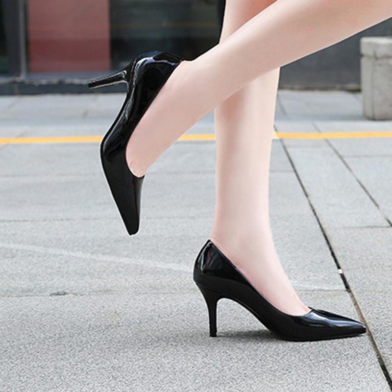 Ladies Stilettos Pointed Toe Pumps Solid Color Work Shoes 7.5cm Heel WZ