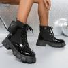 Высококачественные туфли на платформе с круглым носком и средней высотой голени для женщин, модные женские ботинки на шнуровке, короткие бочонки на толстом каблуке, Botas De Mujer