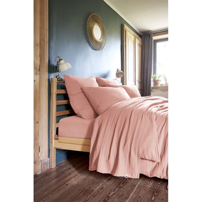 Parure de draps 4 pièces & 5 pièces "Gaïa" Gaze de Coton - Gaïa Rose Pêche - Parure de draps 4 pièces (1 Drap plat 270 x 300 + 1 Dra
