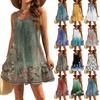 Женские платья без рукавов, свободные, повседневные, с цветочным принтом, плиссированные, пляжные платья
