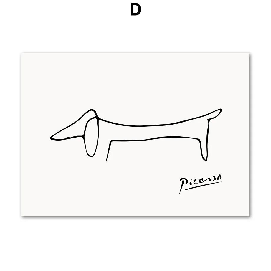 Абстрактная линия Женское лицо Птица Собака Пикассо Настенное искусство Фреска Холст Живопись Постеры и Принты Настенные картины для декора гостиной