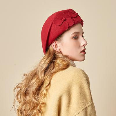 Осень И Зима Новая Британская Шерстяная Фетровая Шляпа Купол Модная Цилиндр Европейский и Американский Темперамент Цветок Стюардесса Берет