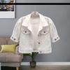 Women's Cropped Denim Jacket Short Sleeve Jean Jacket Lapel Button Down Trucker Coat Summer Casual White Thin Top