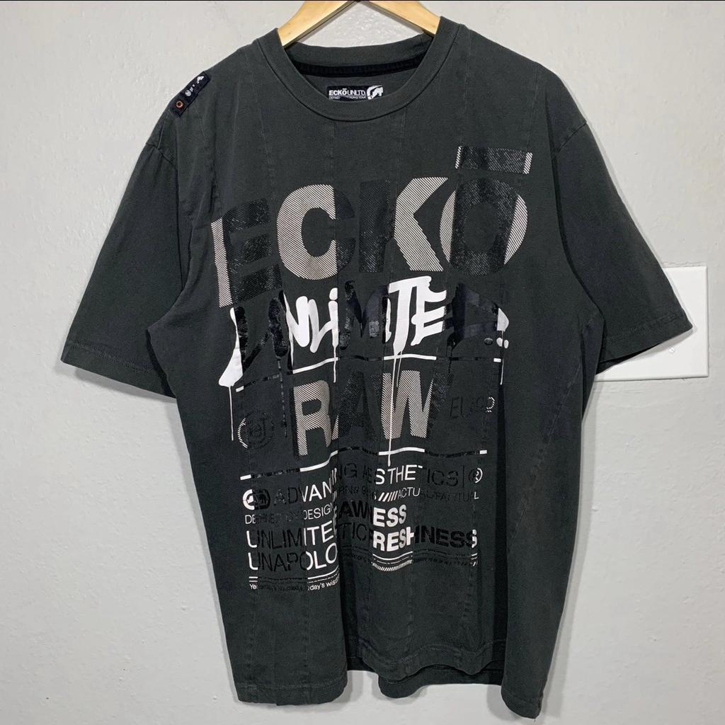 Ecko Unltd Серая футболка с разрезом и швом Grunge Hip Hop Y2K Размер XL