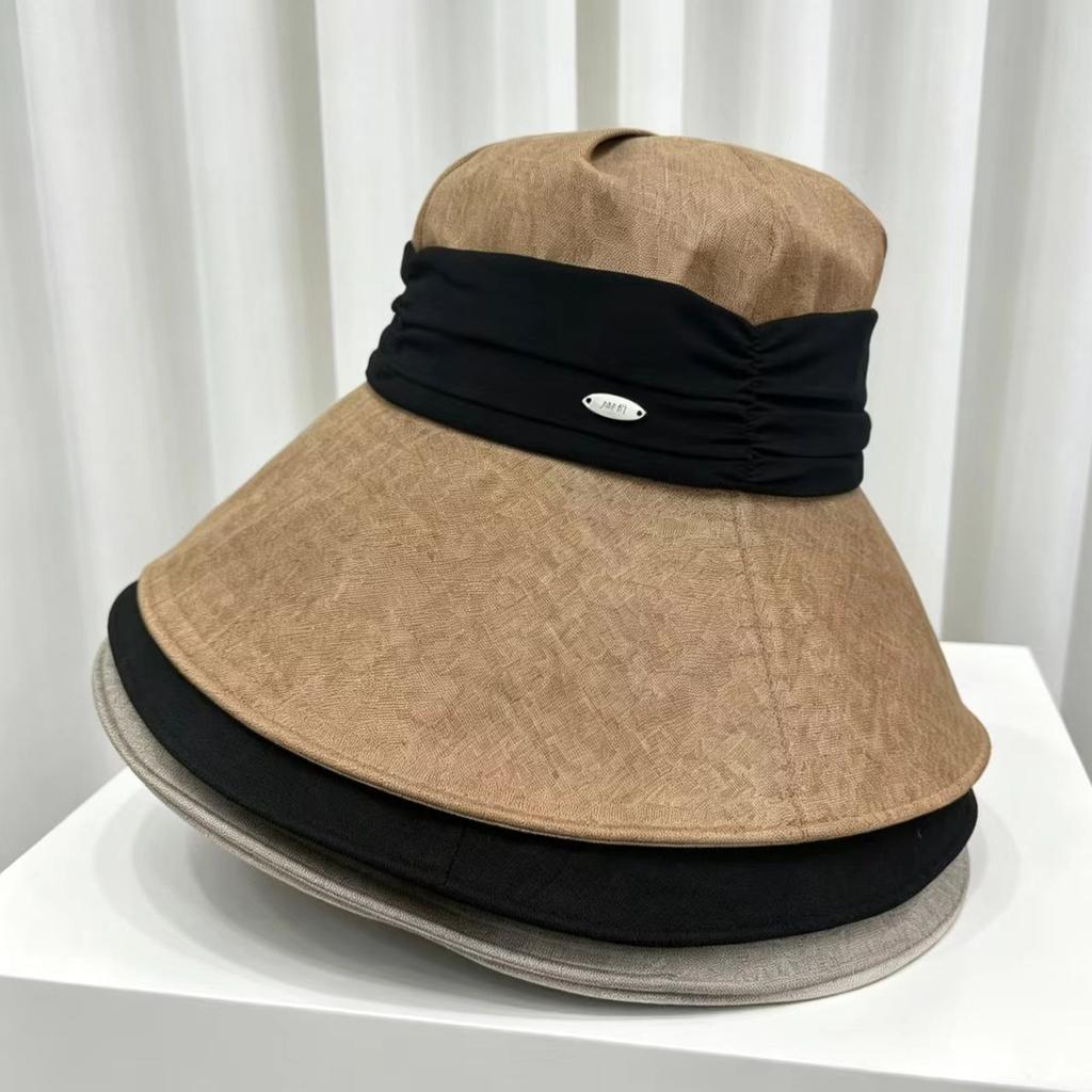 Big brim bucket hat women's summer sun protection visor versatile face small seaside travel UV protection hat