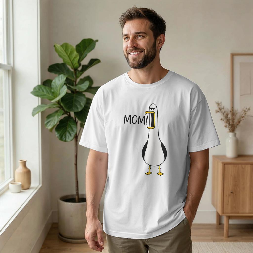Men T-Shirt Seagull Mom Funny Mama Seagulls Vintage Pure Cotton Tees Short Sleeve Mother's Day