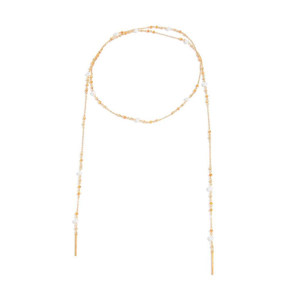 SHIXIN Vintage Imitation Pearl Crystal Long Chain Necklace Women Elegant Adjustable Gold Color Sweater Chain Jewelry Accessories
