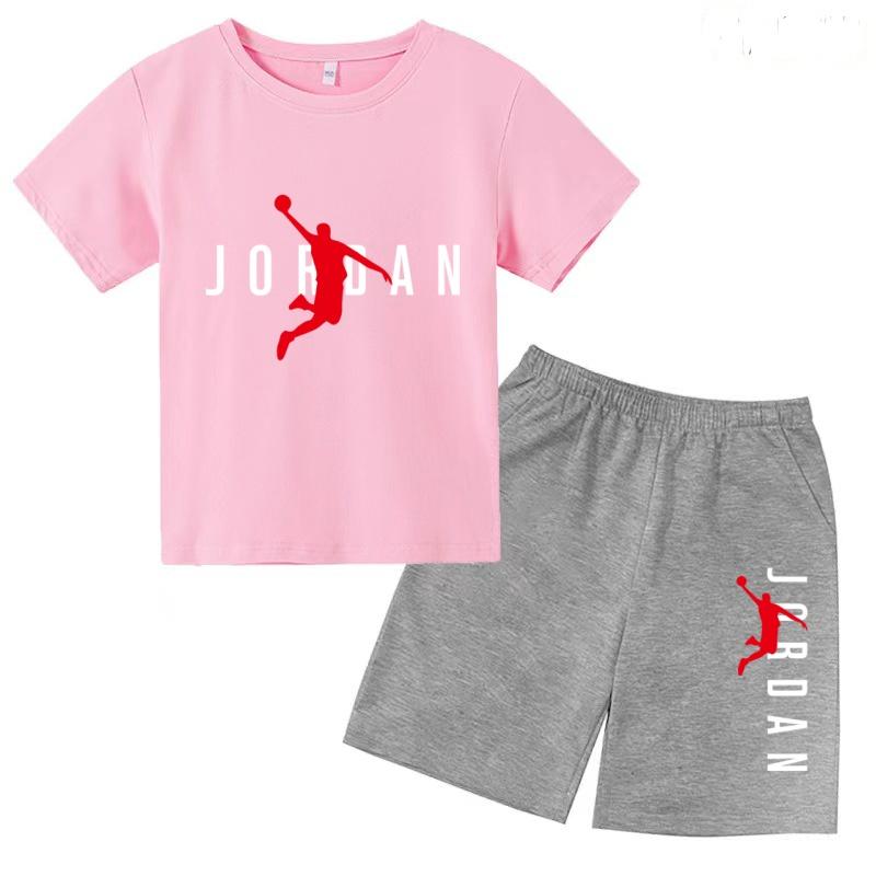 Children Clothing T-shirt Fashion Basketball Print Short-Sleeved+Shorts Summer Boy Girl 3-12Y Casual Sports Jogging O-collar Set