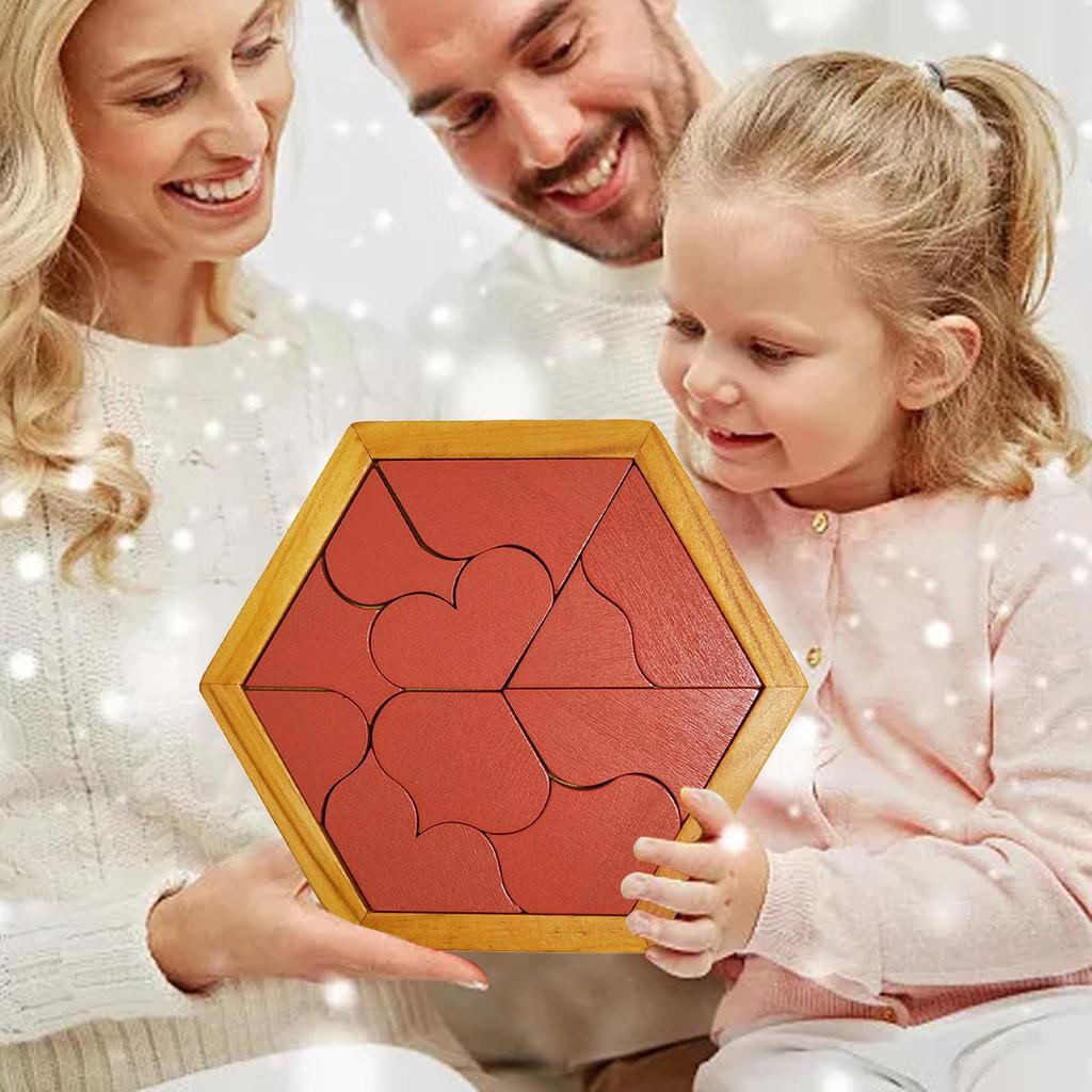 Шестиугольная головоломка Танграм - деревянные головоломки - геометрические формы развивающие игры для малышей, семейная портативная игра-головоломка