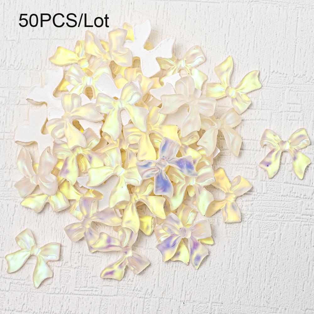 50/100 шт., розовые, белые, кавайные, бантики для ногтей, 3D, смоляные, бантики, плоские, для ногтей, 8*10 мм, стразы для дизайна ногтей, украшения #галстук-бабочка