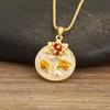 Nidin New Fashion Enamel Oil Painting Flower Pendant Necklace For Women Female Round Inlaid Pearl Dancing Party Delicate Jewelry