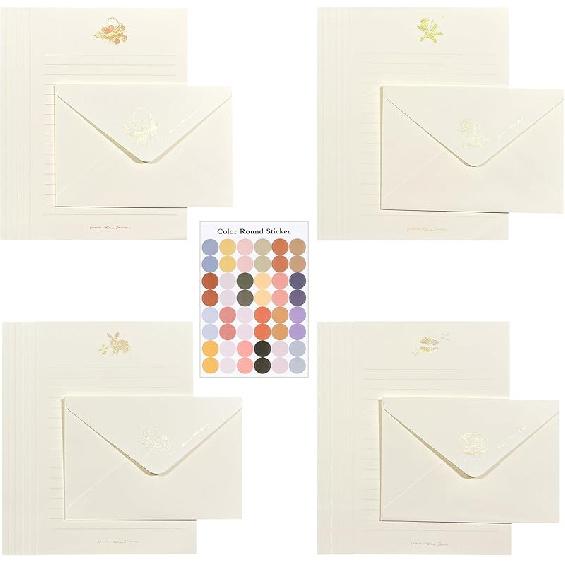 37 Pcs Stationery Paper Envelopes Set Includes 24 Lined Writing Paper & 12 Envelopes with 48 Round Stickers, Cute Bear Flower Cat Letter Writing and
