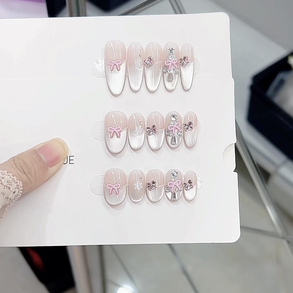 Pure Handmade Phototherapy Wearable Armor Pink Christmas Finished Product Reusable Nail Patches